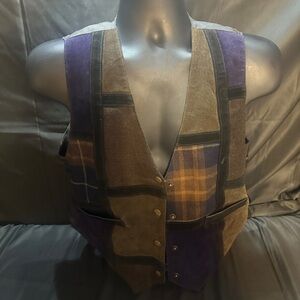 Patchwork Suede Vest with Purple and Brown Accents-vintage Learsi-size medium
